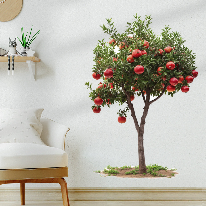 Dekoratív falmatrica – gránátfa és zöld növények (Anyag: PVC; Funkció: vízálló, dekoratív; Motívum: növényi; Helyszín: nappali, hálószoba, dolgozószoba)