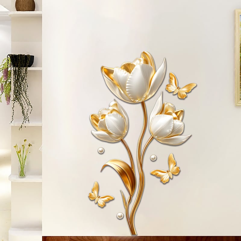 3D-s tulipános pillangó falidekor – PVC vízálló, geometriai minta, 1 db, nappali, hálószoba, előszoba