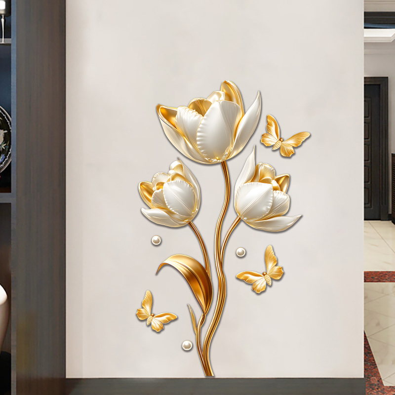 3D-s tulipános pillangó falidekor – PVC vízálló, geometriai minta, 1 db, nappali, hálószoba, előszoba