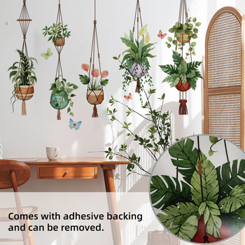 Σετ αυτοκόλλητων τοίχου – Φρέσκια γλάστρα με πράσινα φυτά, 3 τεμάχια PVC αυτοκόλλητο τοίχου graffiti, μοτίβο χαριτωμένων ζώων