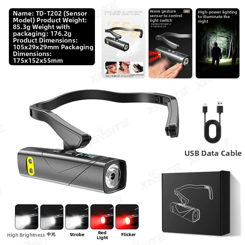 Naktinė žvejyba ir lauko galvos žibintas – galinga šviesa, ilga veikimo trukmė, 10W LED, įdiegta polimerinė Ličio baterija, USB įkrovimas, veikimo spindulys 50–100 m