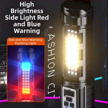 Φακός με διπλό λέιζερ, εστίαση, μακρύ εμβέλεια έως 500 m, 10 W, επαναφορτιζόμενη μπαταρία 3000 mAh, φορτιστής περιλαμβάνεται, πολυλειτουργικός LED