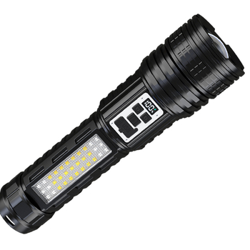 Φακός με διπλό λέιζερ, εστίαση, μακρύ εμβέλεια έως 500 m, 10 W, επαναφορτιζόμενη μπαταρία 3000 mAh, φορτιστής περιλαμβάνεται, πολυλειτουργικός LED