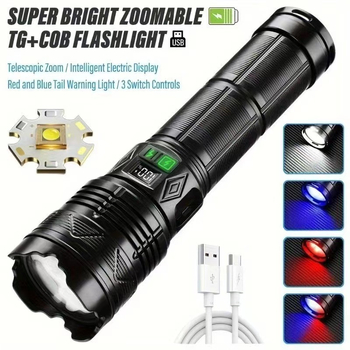 Φακός LED, επαναφορτιζόμενος, μπαταρία 3600 mAh, ισχύς 15 W, εμβέλεια άνω των 500 m, περιστροφή 360°