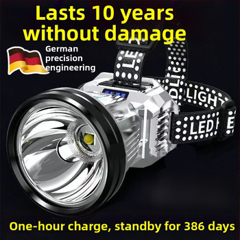 LED galvos žibintas su įkraunama 18650 baterija, atsparus vandeniui, 30 m šviesos spindulys, 8 valandų veikimo laikas, galvos dirželio tvirtinimas naktinei žvejybai