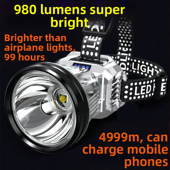 LED galvos žibintas su įkraunama 18650 baterija, atsparus vandeniui, 30 m šviesos spindulys, 8 valandų veikimo laikas, galvos dirželio tvirtinimas naktinei žvejybai