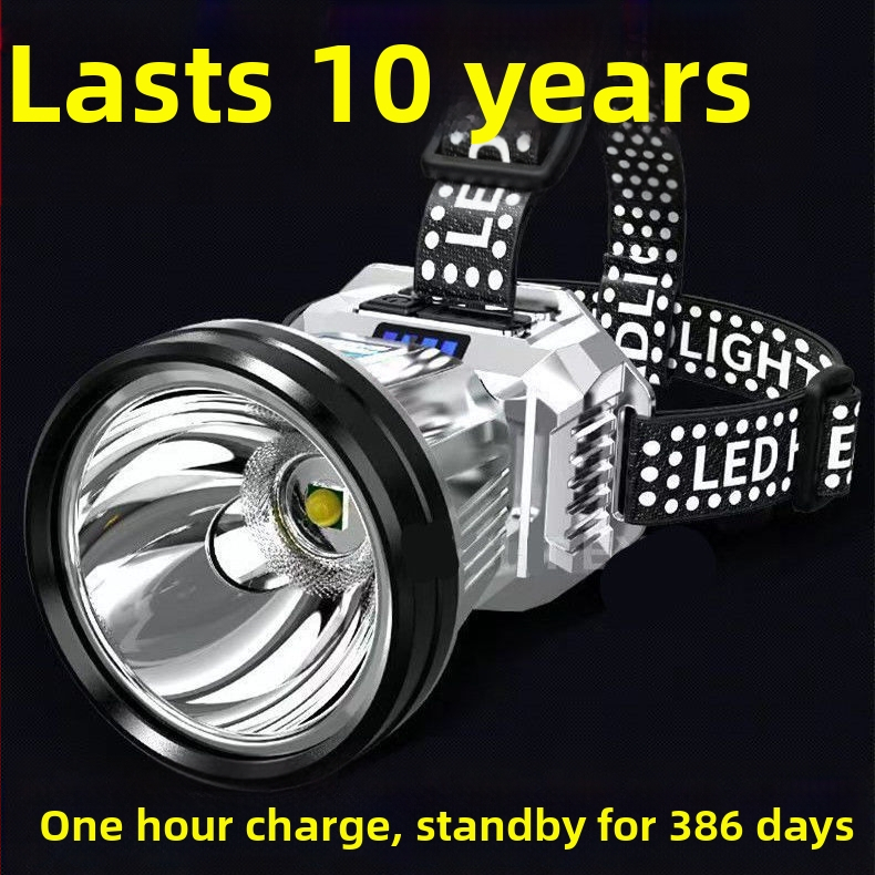 LED galvos žibintas su įkraunama 18650 baterija, atsparus vandeniui, 30 m šviesos spindulys, 8 valandų veikimo laikas, galvos dirželio tvirtinimas naktinei žvejybai