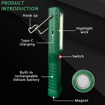 Πολυλειτουργικός φορητός φακός εργασίας με USB επαναφορτιζόμενο LED, 5W, μπαταρία 1200mAh, μαγνητικό κλιπ για συντήρηση αυτοκινήτου