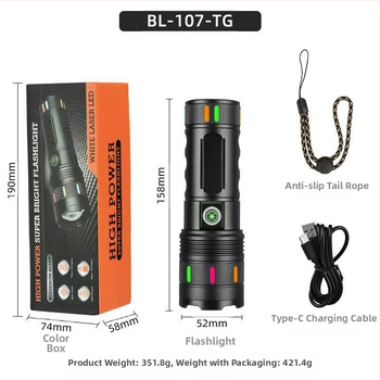 Φακό LED υψηλής ισχύος, 10–15W; μπαταρία 4500–6000 mAh; USB φόρτιση; εμβέλεια ≥500 m