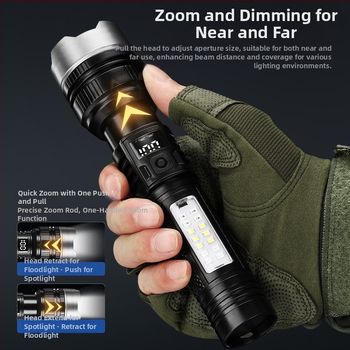 Φακός LED 5W, επαναφορτιζόμενη μπαταρία 1200mAh, δέσμη 200–500 m, κατάλληλος για πεζοπορία και κατασκήνωση