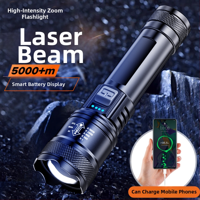 Rankinis prožektorius lauko naudojimui, daugiafunkcinis su ilgu nuotoliu apšvietimu ir šoniniu lazerio šviesos šaltiniu