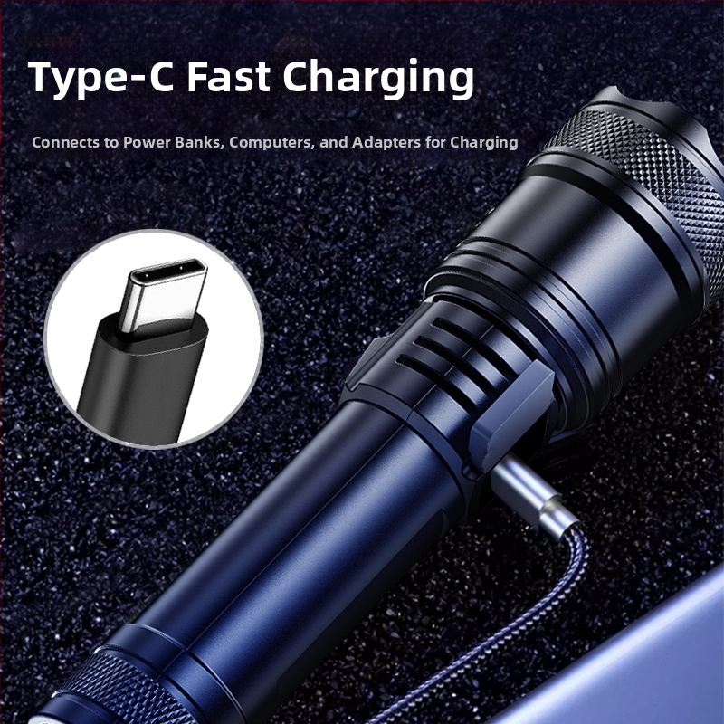 Ръчно фенерче за открито, мултифункционално с дълъг обсег на осветяване и странично лазерно осветление