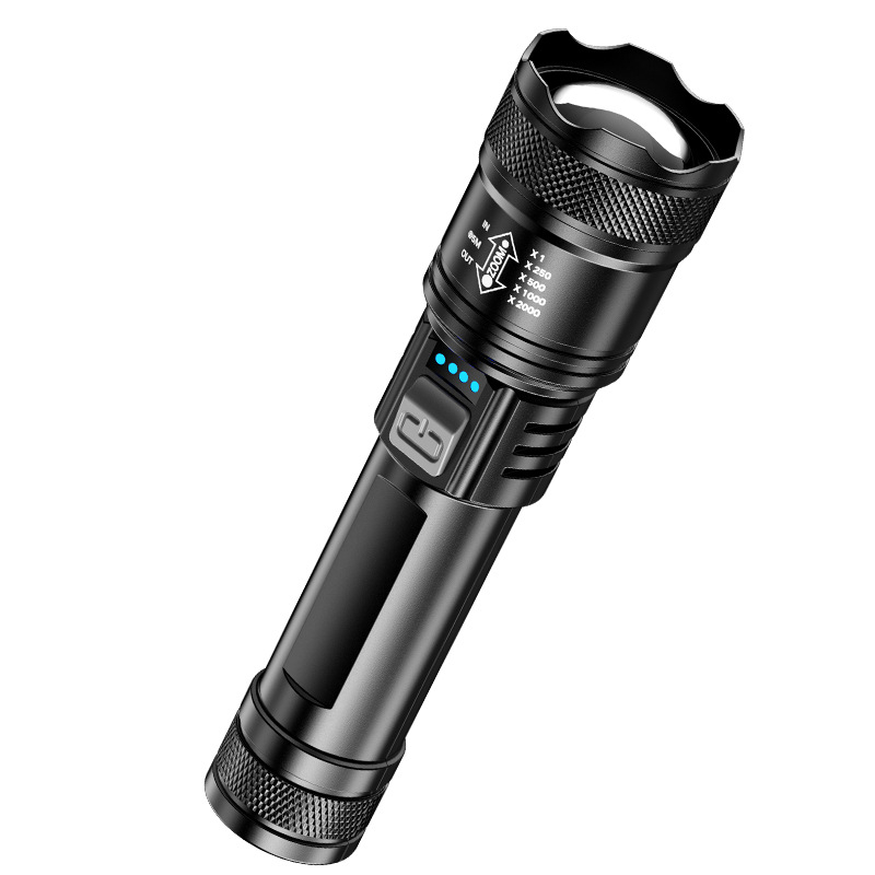 Rankinis prožektorius lauko naudojimui, daugiafunkcinis su ilgu nuotoliu apšvietimu ir šoniniu lazerio šviesos šaltiniu