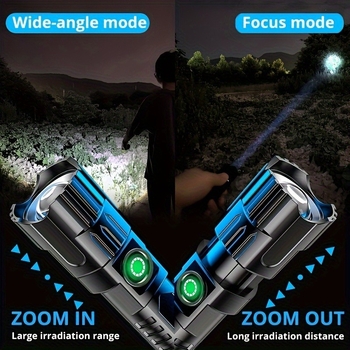 Rankinis LED žibintas USB įkrovimas, reguliuojamas zoom, 5W LED, 18650 baterija, 3,7V