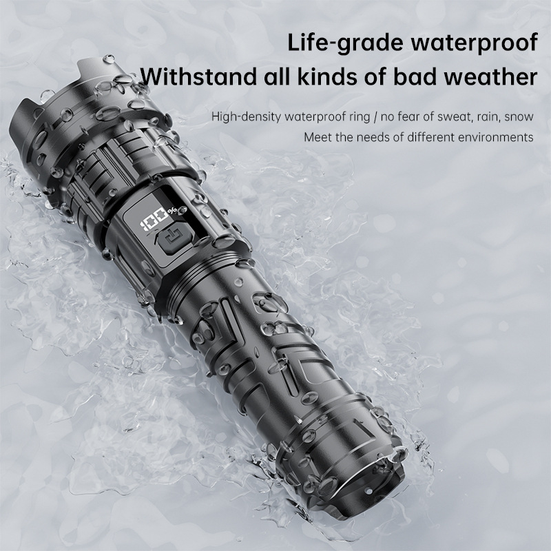 LED elemlámpa zoom funkcióval, hosszú hatótáv, 3 mód, akkumulátor kijelző, 5W, 800 mAh