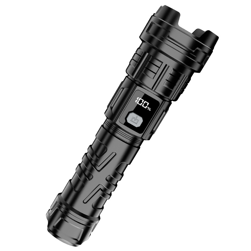 LED elemlámpa zoom funkcióval, hosszú hatótáv, 3 mód, akkumulátor kijelző, 5W, 800 mAh