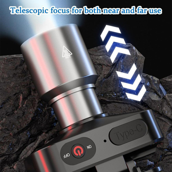 Galvos žibintuvėlis su 1800 mAh baterija, 10W lazerinis šviesos šaltinis, lauko įkraunamas minerų žibintas žvejybai, 50–100 m diapazonas