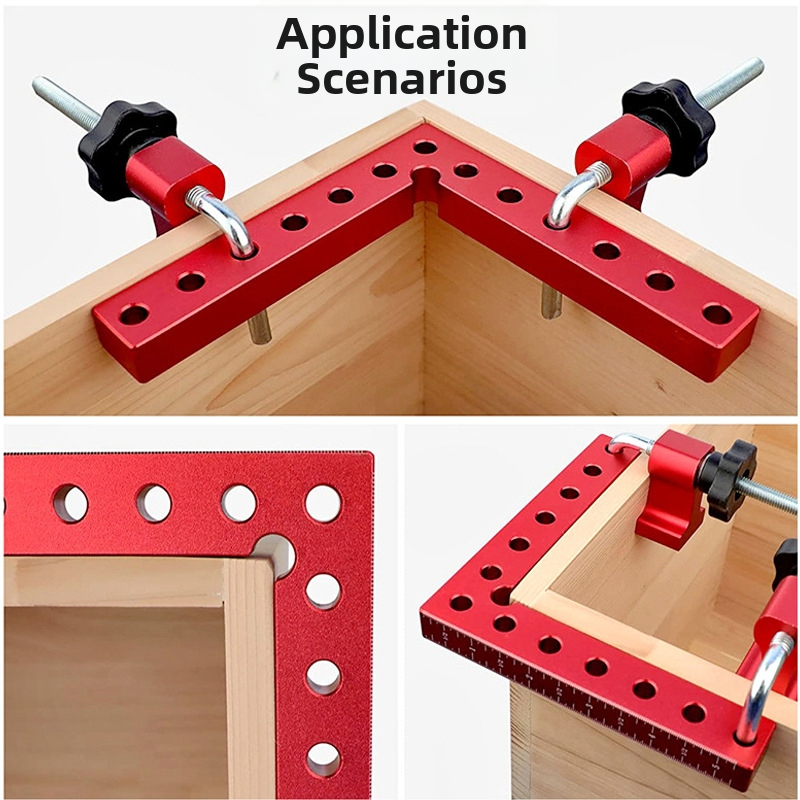 Дърводелска скоба с 90° позиционен блок, алуминиева сплав конструкция, съвместима с алуминиеви профили за екструзия, калибър