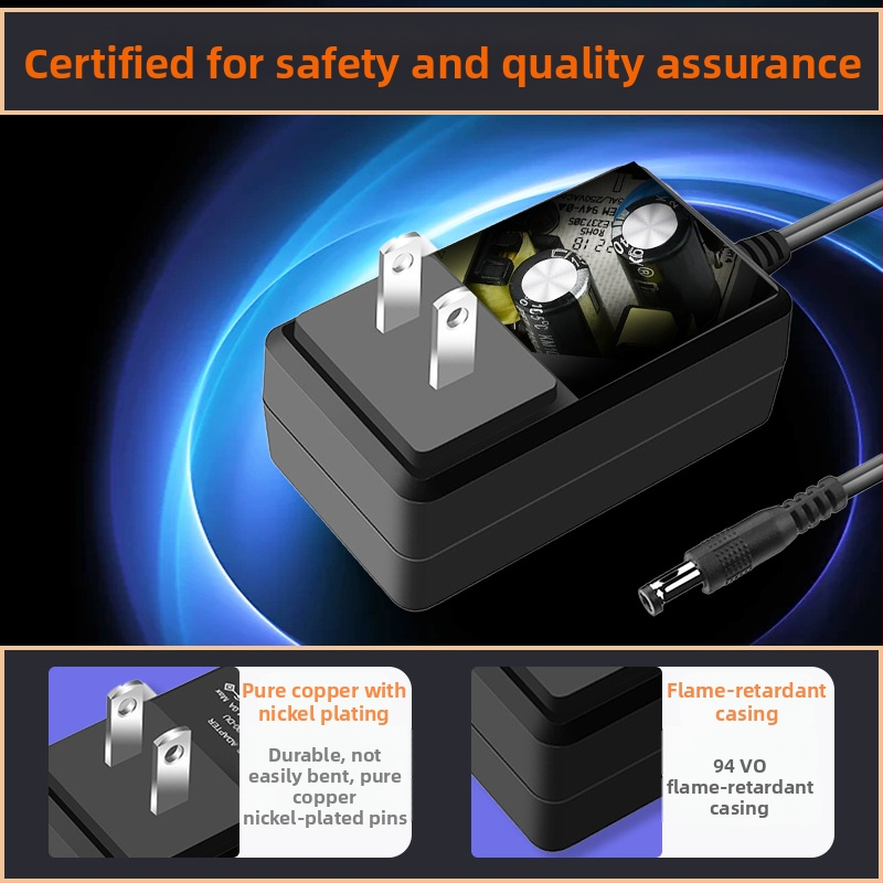 Захранващ адаптер, модел GQ24-120200-DG, вход 12V, изход 2A, сертифициран според европейски стандарт