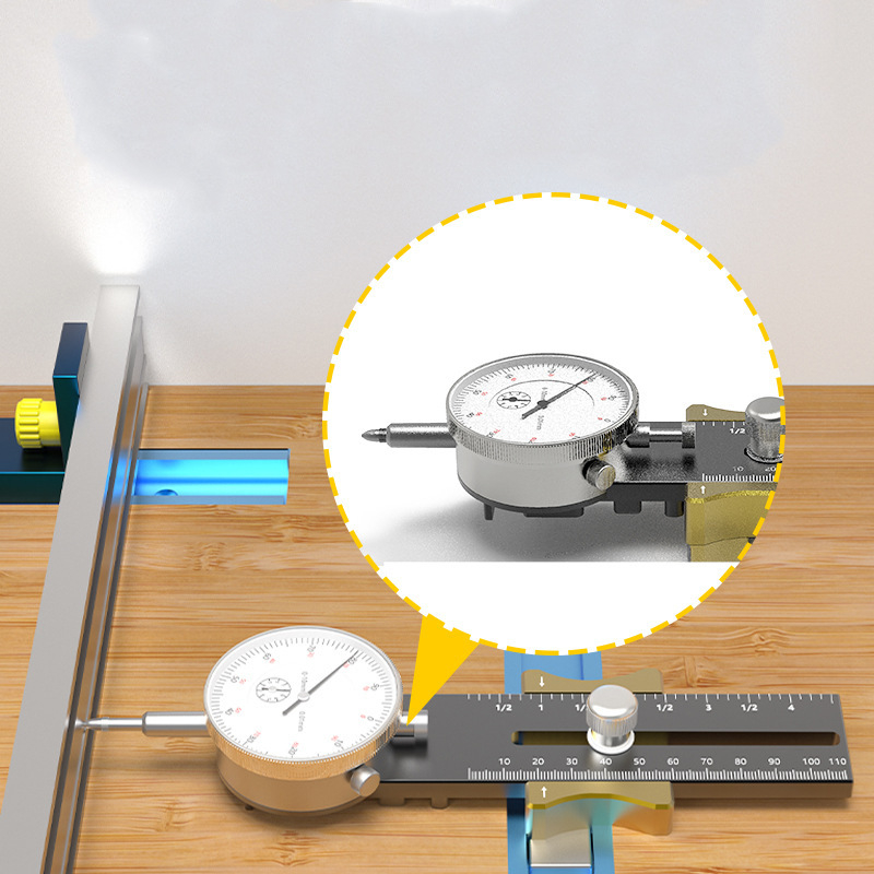 Коректор за индикатор с циферблат за циркулярна пила — алуминиева конструкция, предназначен за калибриране на индикатора и корекция на паралелизма на режещия диск