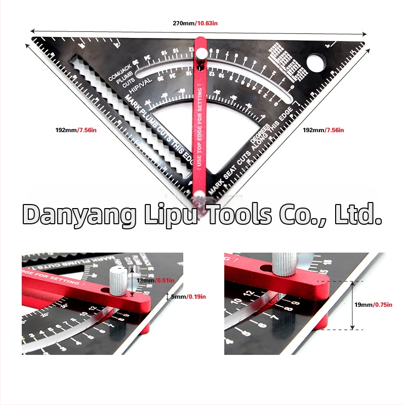 Mr Drill Подвижна триъгълна линейка с плъзгащ прът за 90° – алуминиева сплав, 234 g