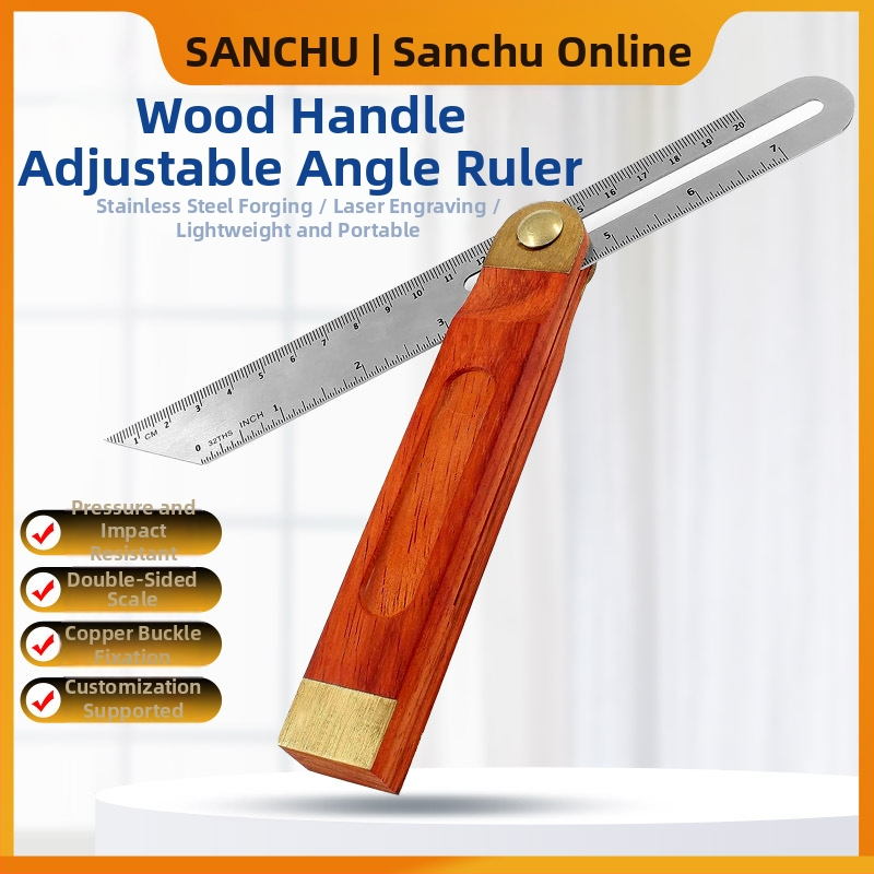 Подвижен ъгломер с дървена дръжка и корпус от неръждаема стомана, регулируем ъгъл