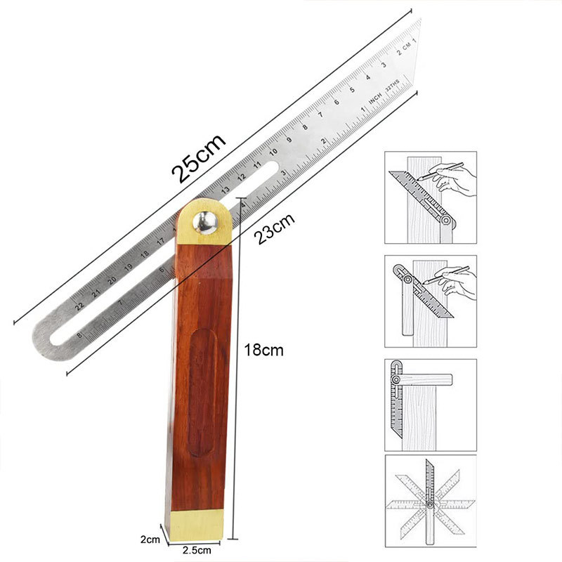Подвижен ъгломер с дървена дръжка и корпус от неръждаема стомана, регулируем ъгъл