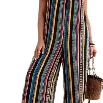 Ολόσωμη φόρμα με ριγέ εκτύπωση, χωρίς μανίκια, με ιμάντες, μεσαία μέση, ίσιο παντελόνι, πολυεστέρας