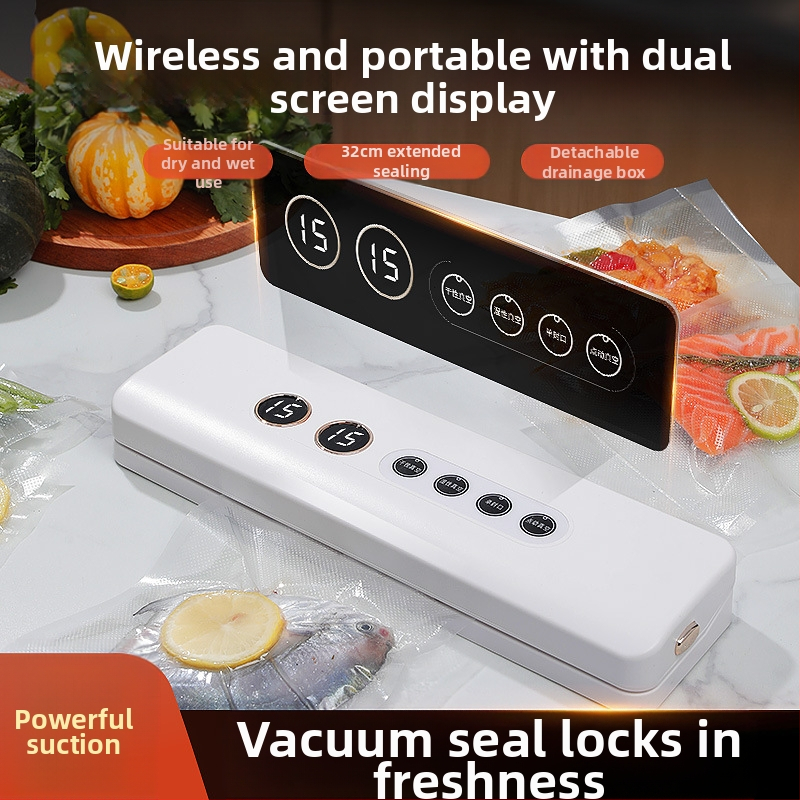Pārvietojamā vakuuma noslēgšanas iekārta sausām un šķidrajām pārtikām, USB barošana, 35W/7,4V, ABS plastmasas korpuss, kapacitāte 500–1000 ml