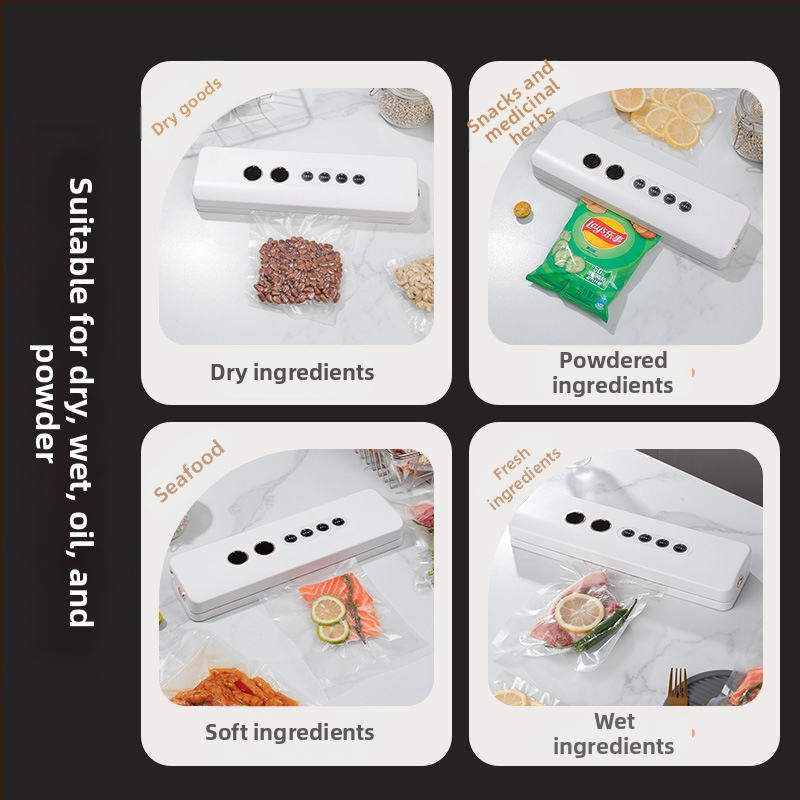 Преносимо вакуумно опаковъчно устройство за сухи и влажни храни, USB захранване, 35W/7,4V, ABS пластмасов корпус, капацитет 500–1000 ml