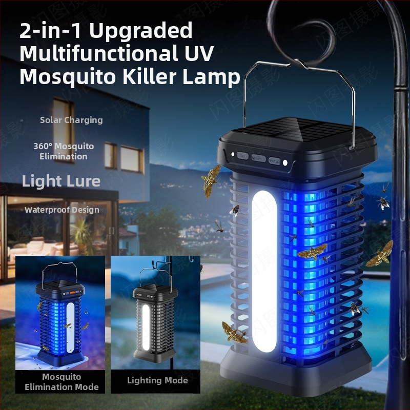 LED mušių naikinimo lemputė su LED gaudyklu ir elektros šoku, vidaus ir lauko naudojimui, įrengta 4000–5000mAh baterija, įkrovimas 1–3 val., aprėptis 21–30 m²