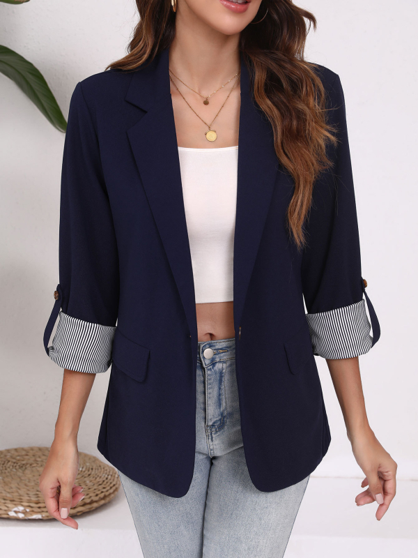 Cardigan-blazer s patchwork ovratnikom, uski kroj, prednja placka s jednim gumbom, rukavi 3/4, poliester materijal (poliester materijal)