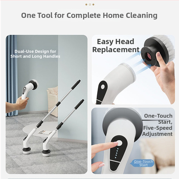 Elektriskā tīrīšanas birste mājai, virtuvei un vannas istabai – divu lietojumu gara un īsa birste, rokas vadāma, uzlādējama, bezvadu un pārnēsājama; modelis 9NI1, jauda 25W, spriegums 5V, frekvence 50Hz