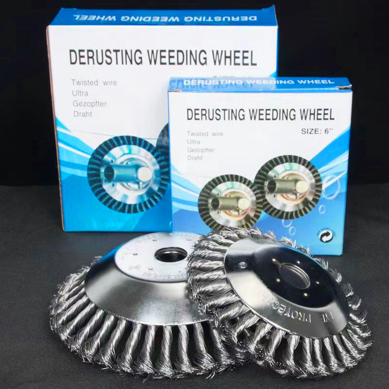 Fűnyíró acéldrótos gyomirtó kerék – Luckland, fém, tömeg 0,5 kg, színes dobozos csomagolás