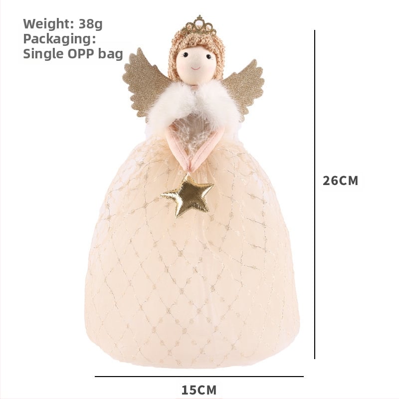 Коледна украса за върха на елхата – сладко ангелче-момиченце, куклена фигурка, нетъкан текстил, модерен стил