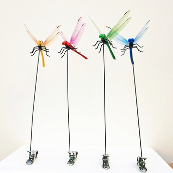 Декоративна щипка за градина със стрекоза, 3D симулация, материали: пластмаса + тел + клип от неръждаема стомана