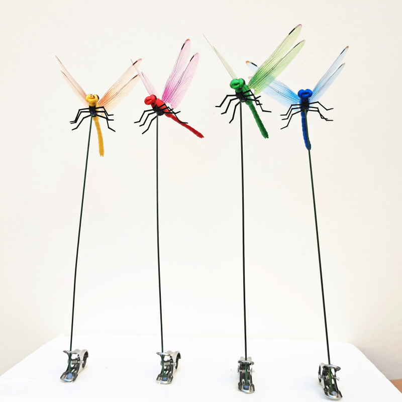Декоративна щипка за градина със стрекоза, 3D симулация, материали: пластмаса + тел + клип от неръждаема стомана