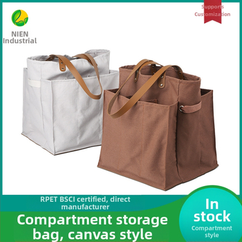 Padalinta audinio pirkinių tašė su odiniu nešiojamu modeliu saugojimui – 100% medvilnė; pagrindas ir šoniniai skydeliai; termininis perdavimas spausdinimas; svoris 340 g