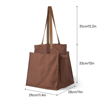 Padalinta audinio pirkinių tašė su odiniu nešiojamu modeliu saugojimui – 100% medvilnė; pagrindas ir šoniniai skydeliai; termininis perdavimas spausdinimas; svoris 340 g