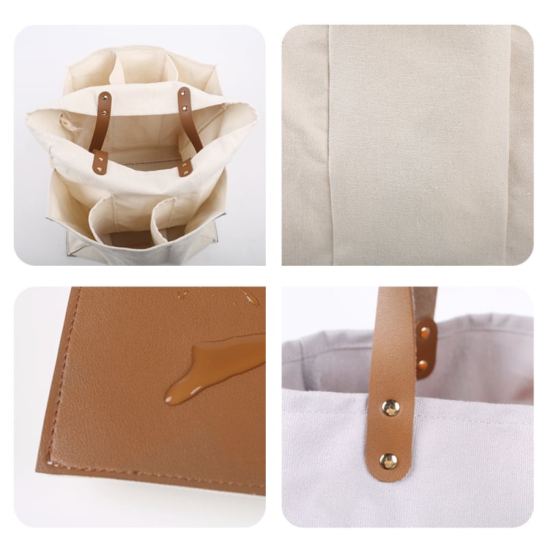 Padalinta audinio pirkinių tašė su odiniu nešiojamu modeliu saugojimui – 100% medvilnė; pagrindas ir šoniniai skydeliai; termininis perdavimas spausdinimas; svoris 340 g