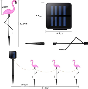 Solárna lampa s flamingom na trávnik – dizajn flaminga, IP55, 0.09W, 6-12 h, CE