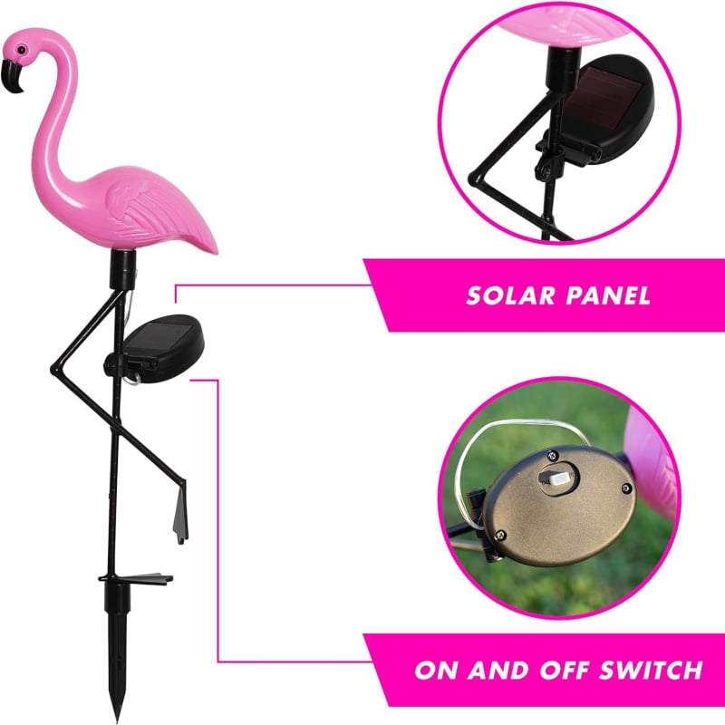 Saules flamingo zemes lampa – flamingo dizains, IP55, 0.09W, 6-12h, CE