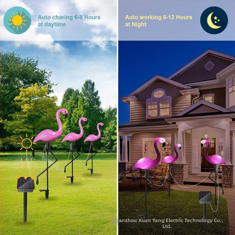 Solárna lampa s flamingom na trávnik – dizajn flaminga, IP55, 0.09W, 6-12 h, CE