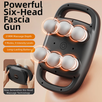 Šešių galvų fascia masažuoklis visam kūnui, įkraunamas akumuliatorius 2000–4000 mAh, 5+ greičiai, triukšmo lygis 36–45 dB