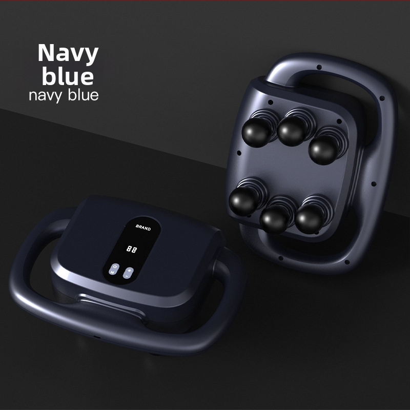 Šešių galvų fascijos masažo ginklas raumenims – LCD ekranas, daug lygių reguliavimų, automatinis išjungimas, įmontuota baterija 1200–2000 mAh, 3–6 valandos, triukšmo lygis 36–45 dB