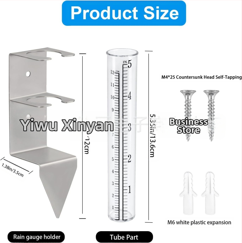 Lietaus matuoklis XY-155 iš nerūdijančio plieno tvirtinimo rėmas su stulpo laikikliu lauko sode, 0–7 skalė