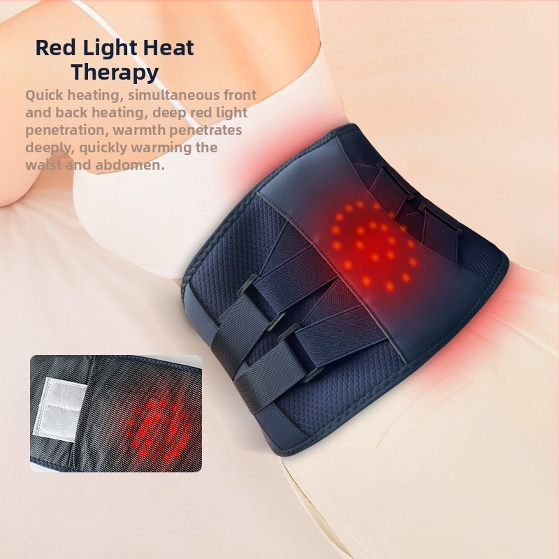 Belaidė šildanti vibruojanti juosmens juosta su raudonos šviesos terapija, USB maitinimas, 3 greičiai, 8+ masažo galvutės, šiltas suspaudimas