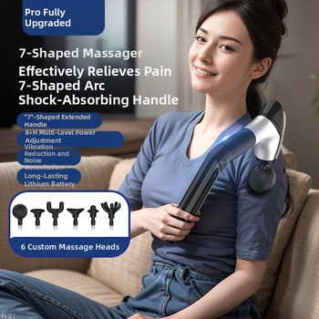 Fasijos masažo įrenginys su kaklo antgaliu, aukšto dažnio vibracijos, 6 galvutės, LCD ekranas, 5+ greičiai, tylus veikimas iki 36 dB