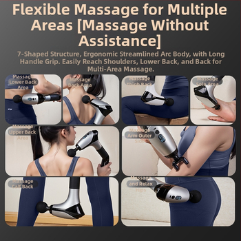 Fasijos masažo įrenginys su kaklo antgaliu, aukšto dažnio vibracijos, 6 galvutės, LCD ekranas, 5+ greičiai, tylus veikimas iki 36 dB