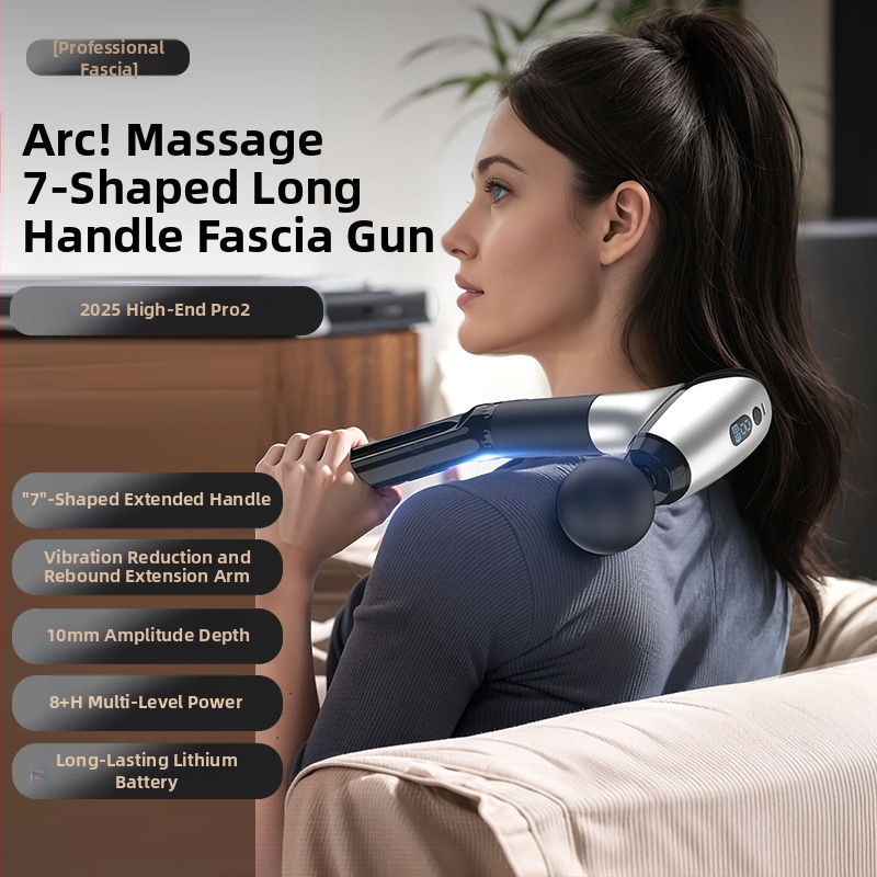 Масажор за фасции с приставка за шия, високочестотна вибрация, 6 накрайника, LCD дисплей, 5+ скорости, шум под 36 dB